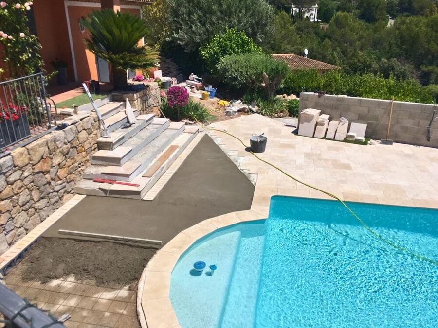 Swimming Pool Travertine Retiling — Apex Azur project photograph 1