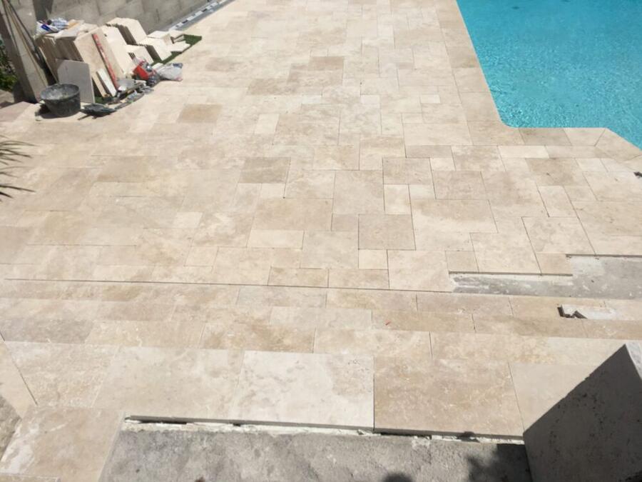 Swimming Pool Travertine Retiling — Apex Azur project photograph 4