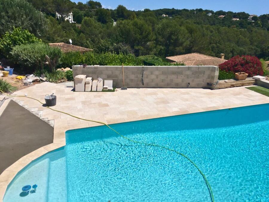 Swimming Pool Travertine Retiling — Apex Azur project photograph 5
